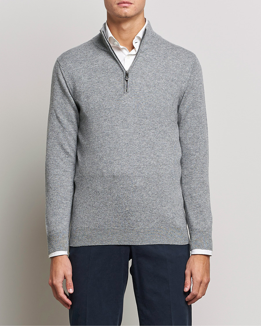 Uomini | Maglioni di cashmere | Piacenza Cashmere | Cashmere Half Zip Sweater Light Grey