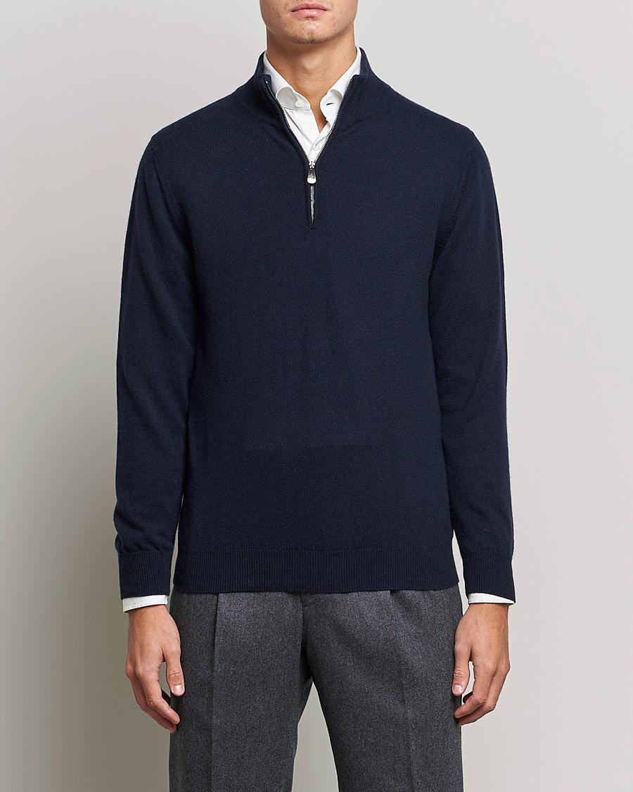 Uomini | Half-zip | Piacenza Cashmere | Cashmere Half Zip Sweater Navy