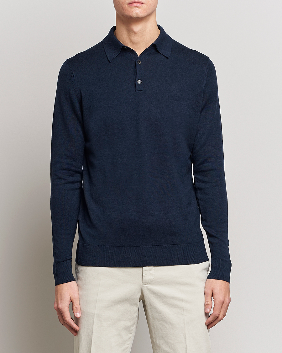 Uomini | Polo di maglia | Sunspel | Long Sleeve Polo Navy