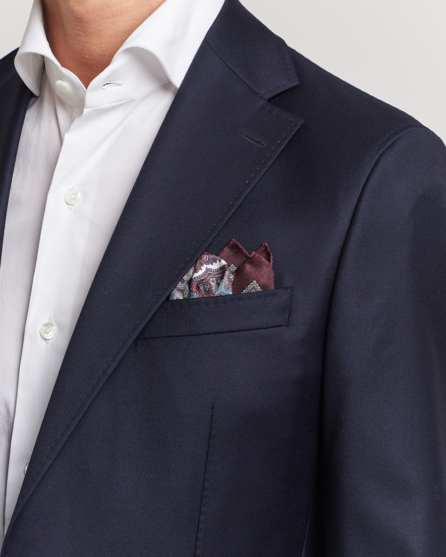 Uomini | Fazzoletti da taschino | Eton | Silk Paisley Print Pocket Square Red