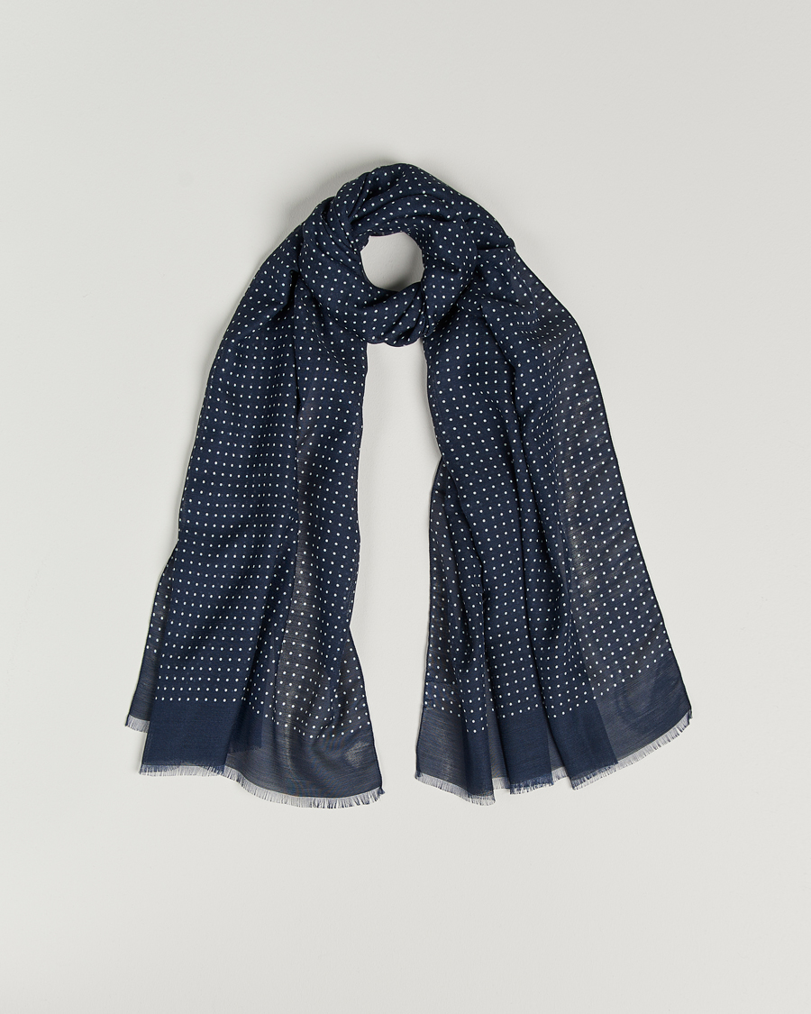 Uomini | Eton Silk Wool Polka Dot Scarf Blue | Eton | Silk Wool Polka Dot Scarf Blue