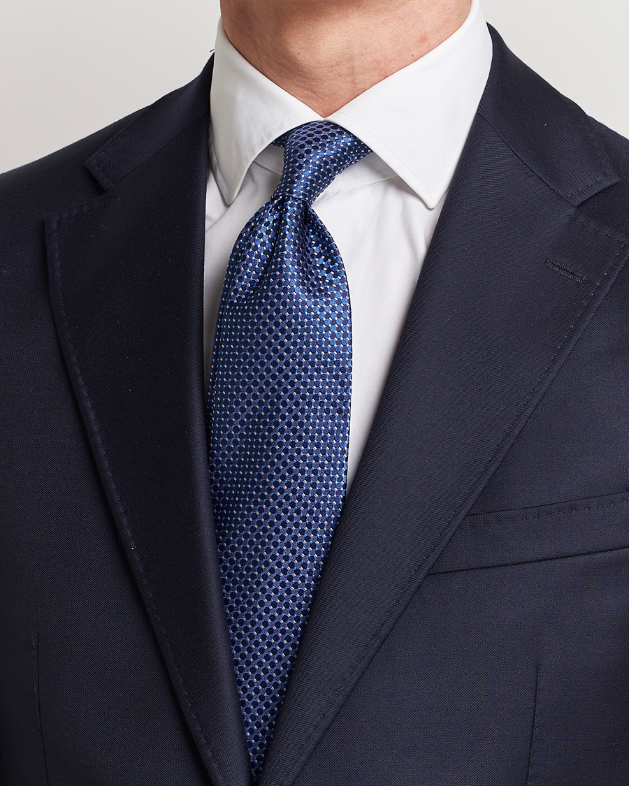 Uomini | Eton | Eton | Silk Geometric Weave Tie Navy