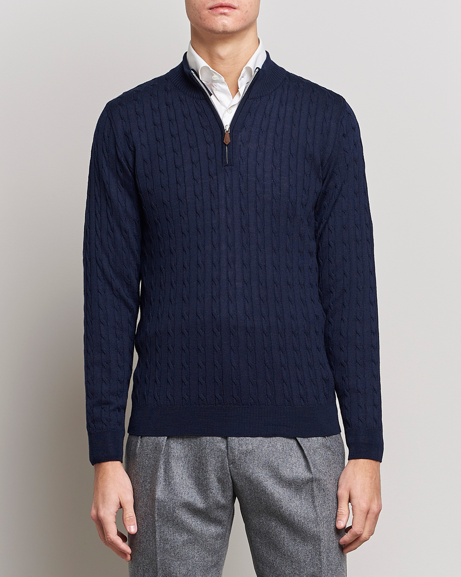 Uomini |  | Stenströms | Merino Cable Half Zip Navy