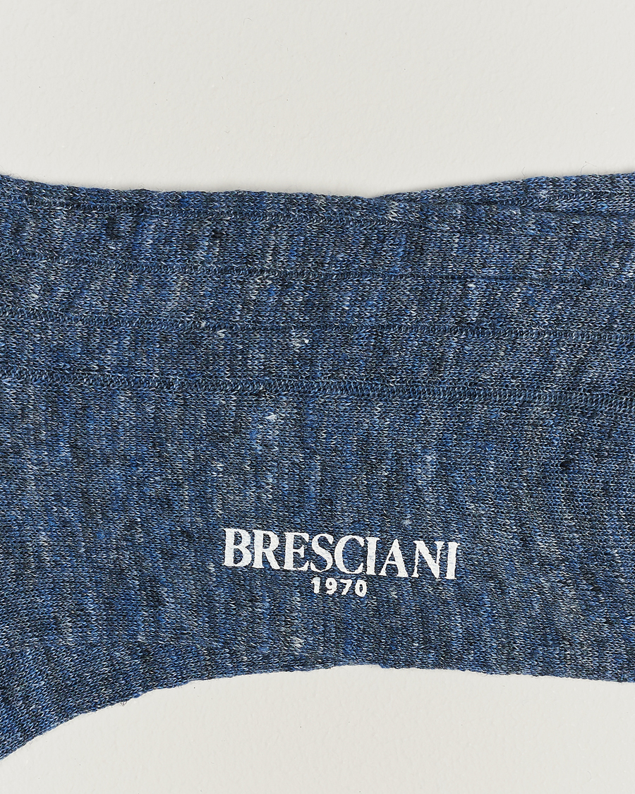 Uomini | Italian Department | Bresciani | Linen Ribbed Short Socks Blue Melange