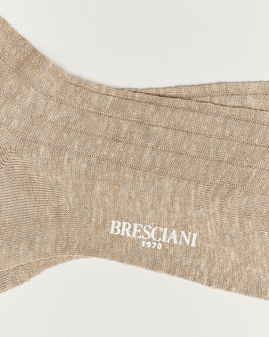 Uomini | Biancheria intima | Bresciani | Linen Ribbed Short Socks Sand Melange