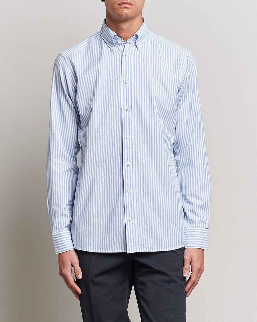 Uomini | Business & Beyond - Formal | Eton | Slim Fit Royal Oxford Stripe Button Down Light Blue