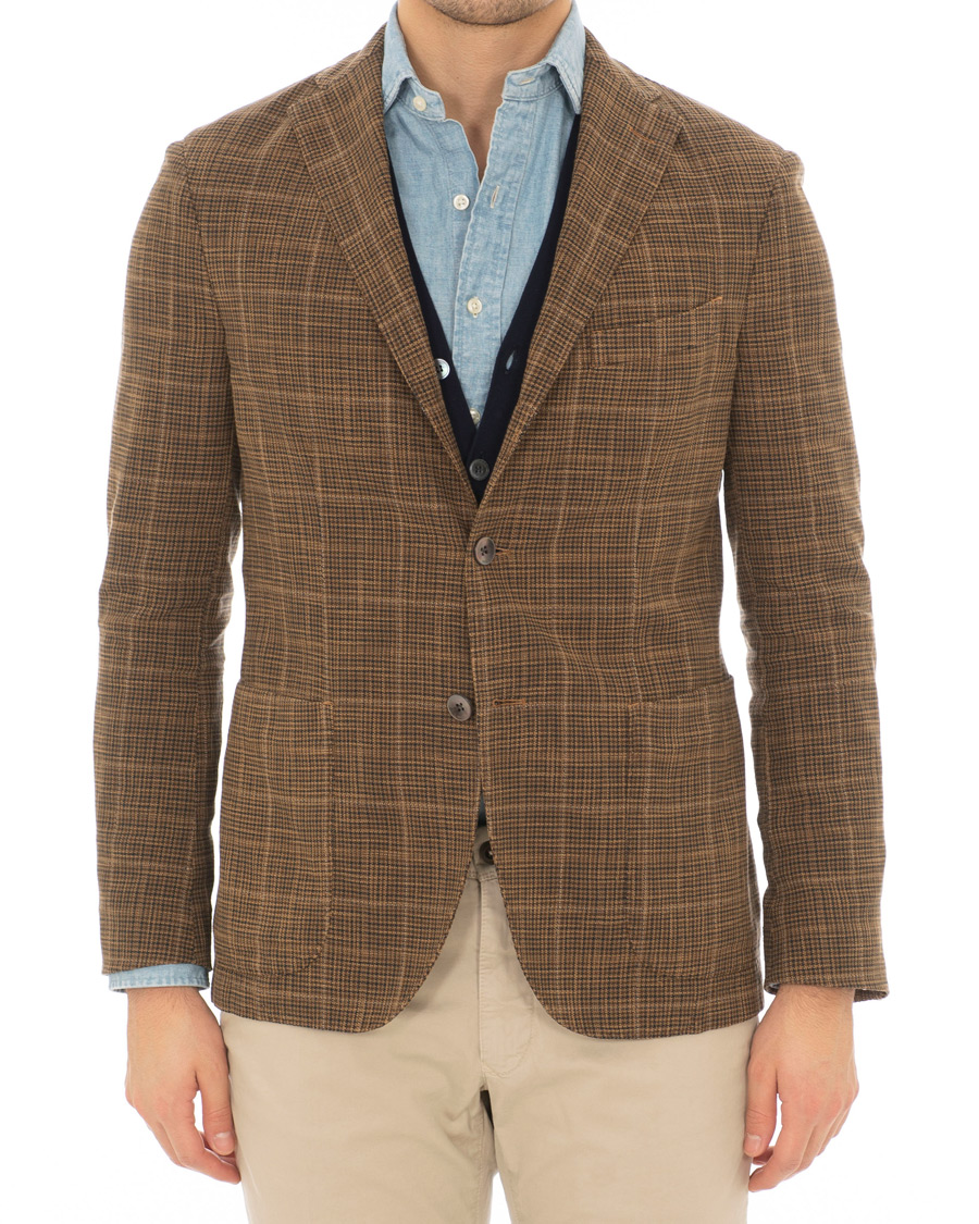 Uomini | Blazers | Boglioli | K Jacket Cotton/Silk Houndstooth Overcheck Blazer Brown
