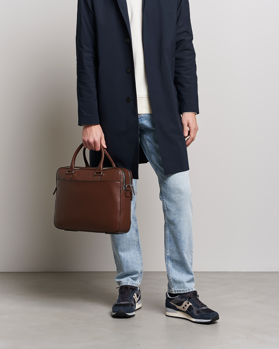 Uomini | Borse | Tiger of Sweden | Burin Grained Leather Briefcase Brown