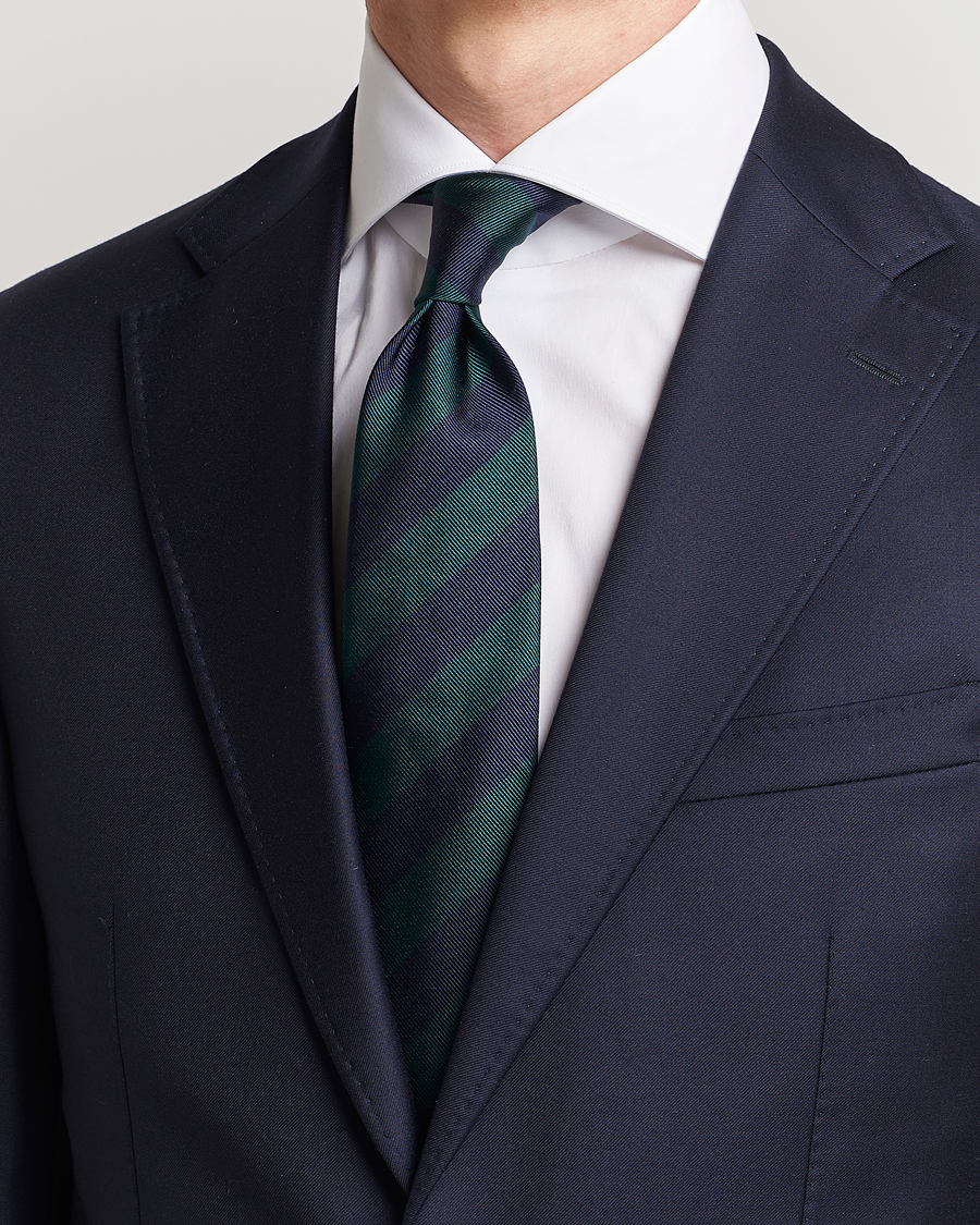 Uomini | Cravatte | Amanda Christensen | Regemental Stripe Classic Tie 8 cm Green/Navy