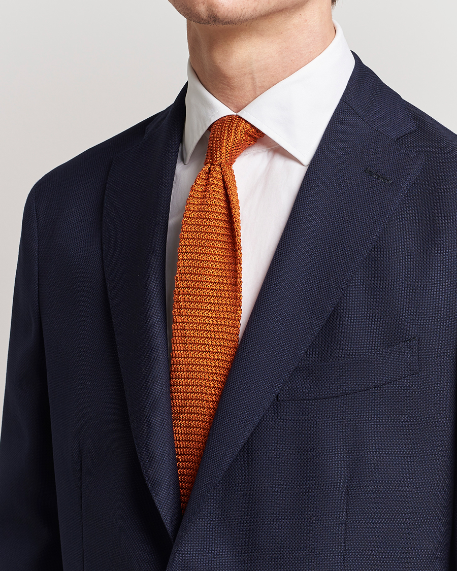 Uomini | Abito da studente | Amanda Christensen | Knitted Silk Tie 6 cm Orange