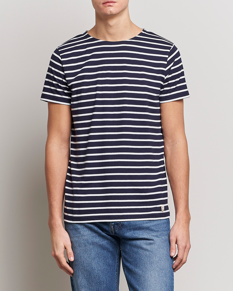 Uomini | T-shirt | Armor-lux | Hoëdic Boatneck Héritage Stripe T-shirt Navy/White