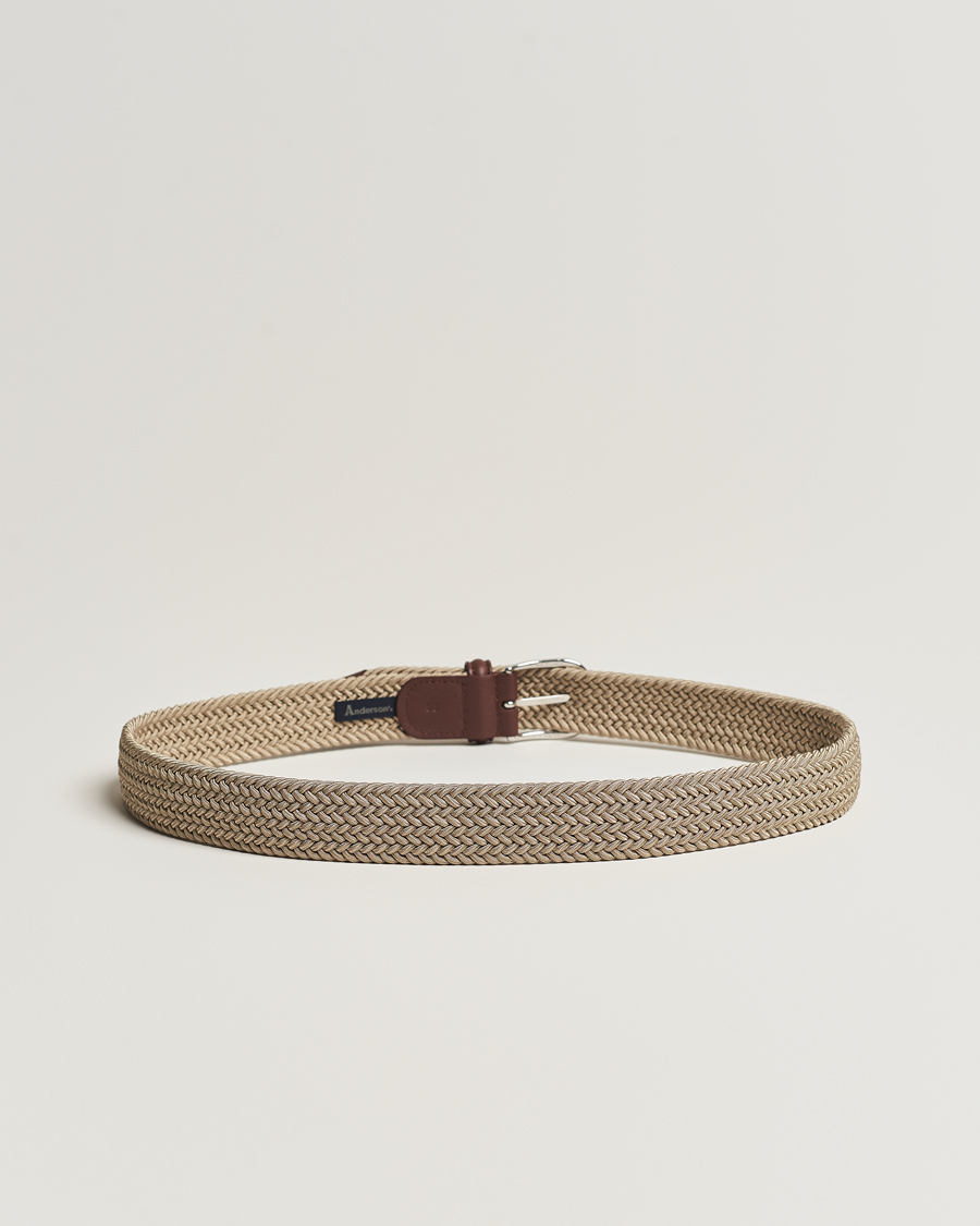 Uomini | Italian Department | Anderson\'s | Stretch Woven 3,5 cm Belt Beige