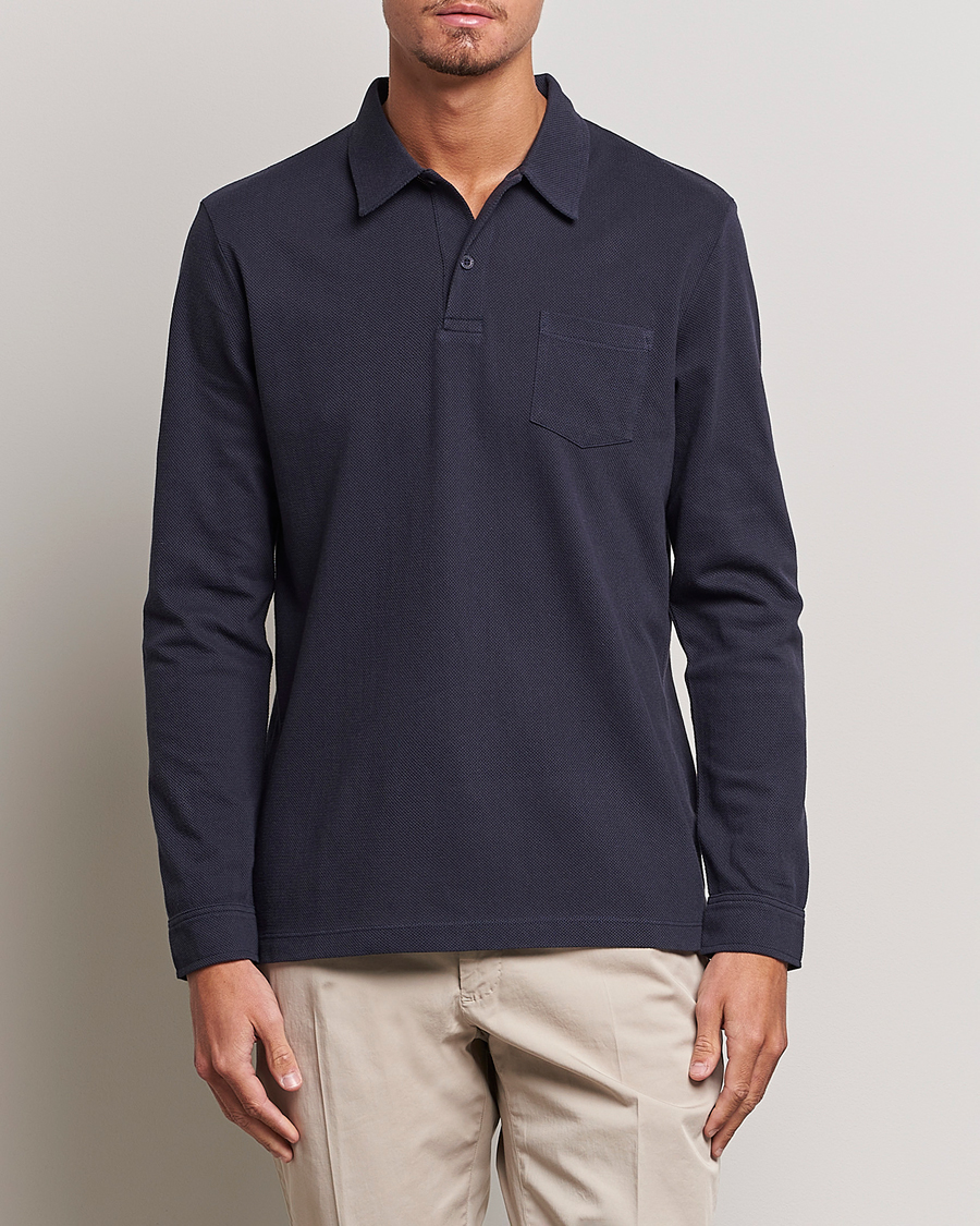 Uomini |  | Sunspel | Riviera Long Sleve Polo Navy