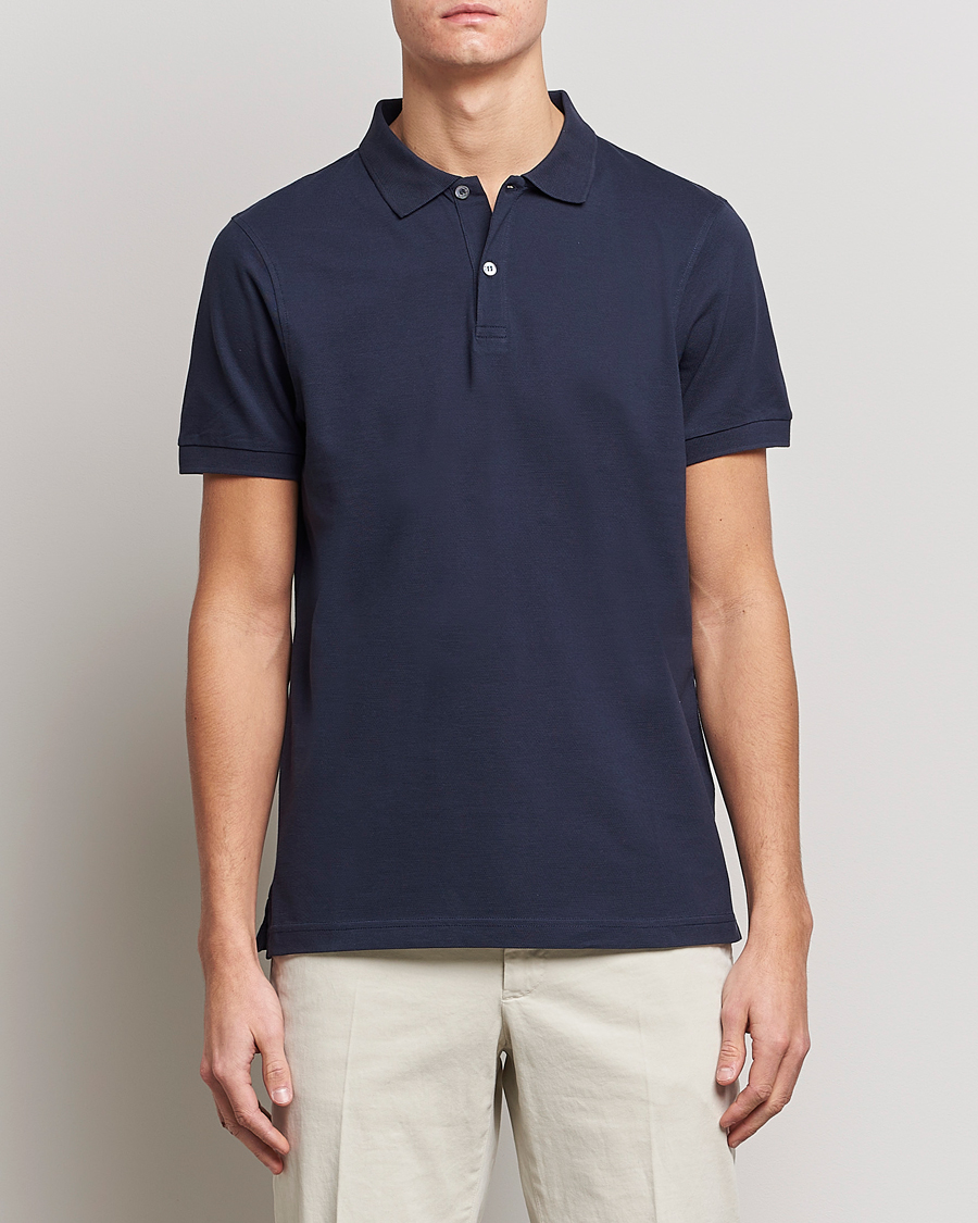 Uomini | Polo | Sunspel | Short Sleeve Pique Polo Navy