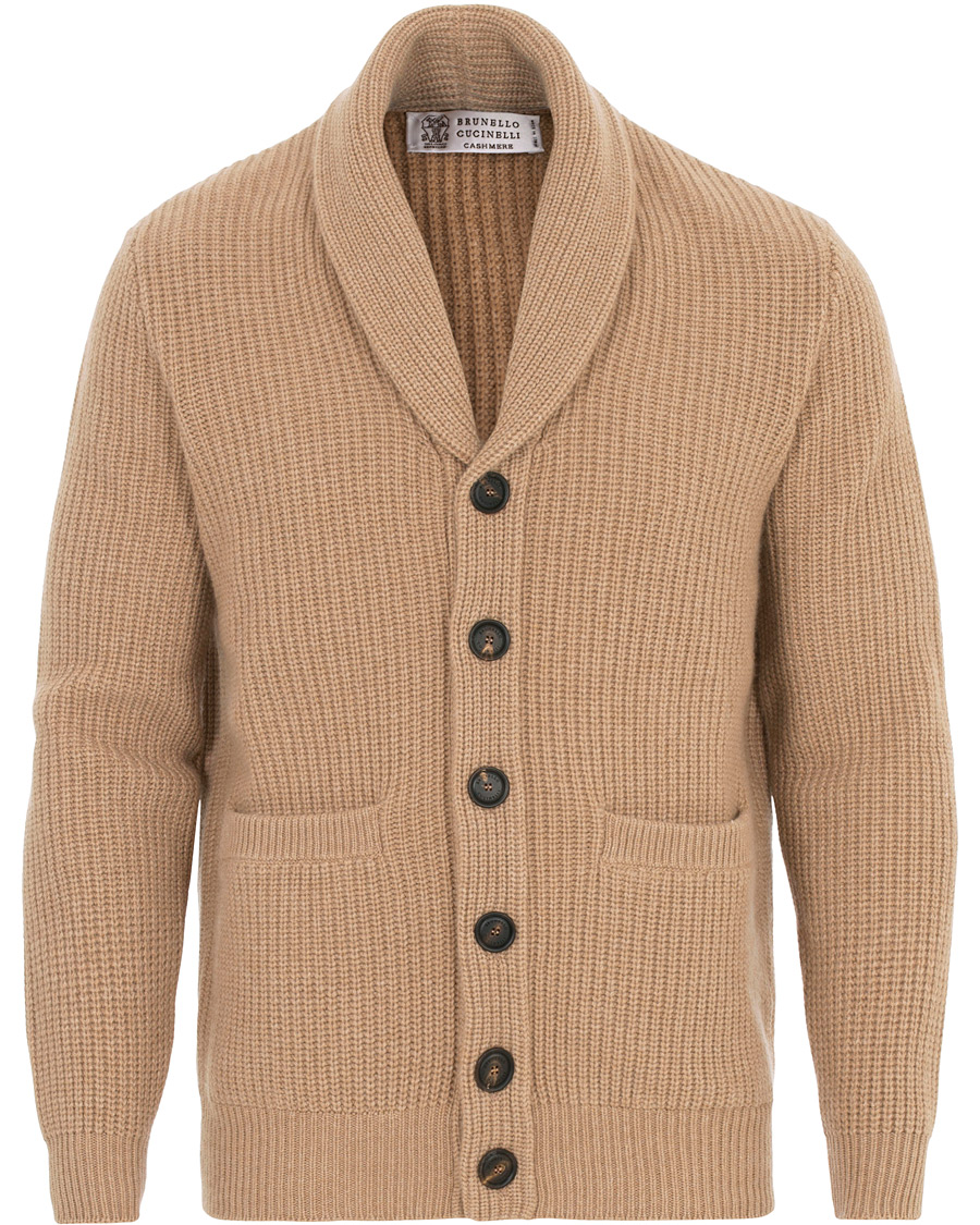 Uomini | Maglieria | Brunello Cucinelli | Cashmere Blend Shawl Collar Cardigan Camel