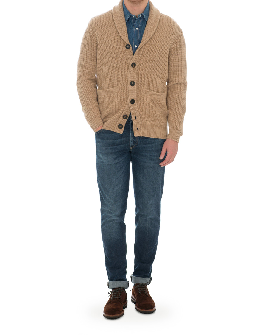 Uomini | Maglieria | Brunello Cucinelli | Cashmere Blend Shawl Collar Cardigan Camel