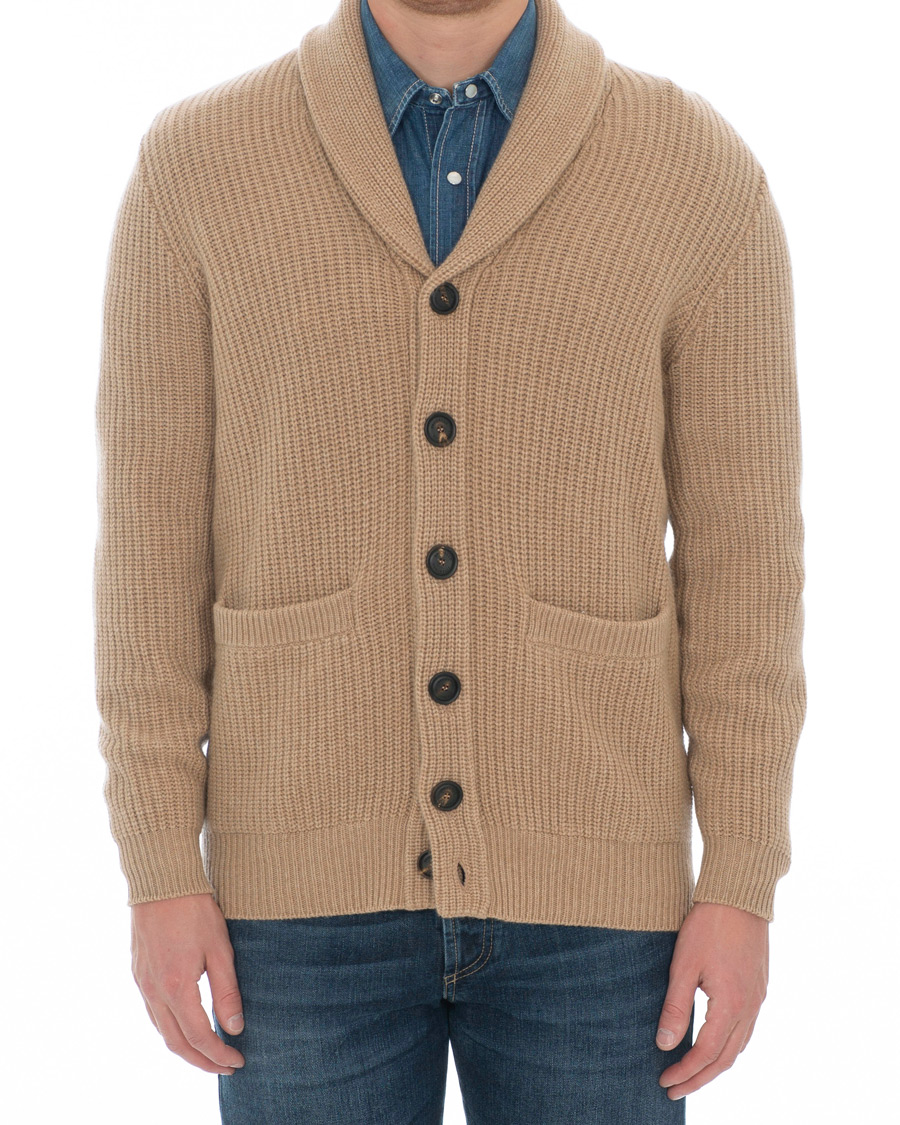 Uomini | Maglieria | Brunello Cucinelli | Cashmere Blend Shawl Collar Cardigan Camel
