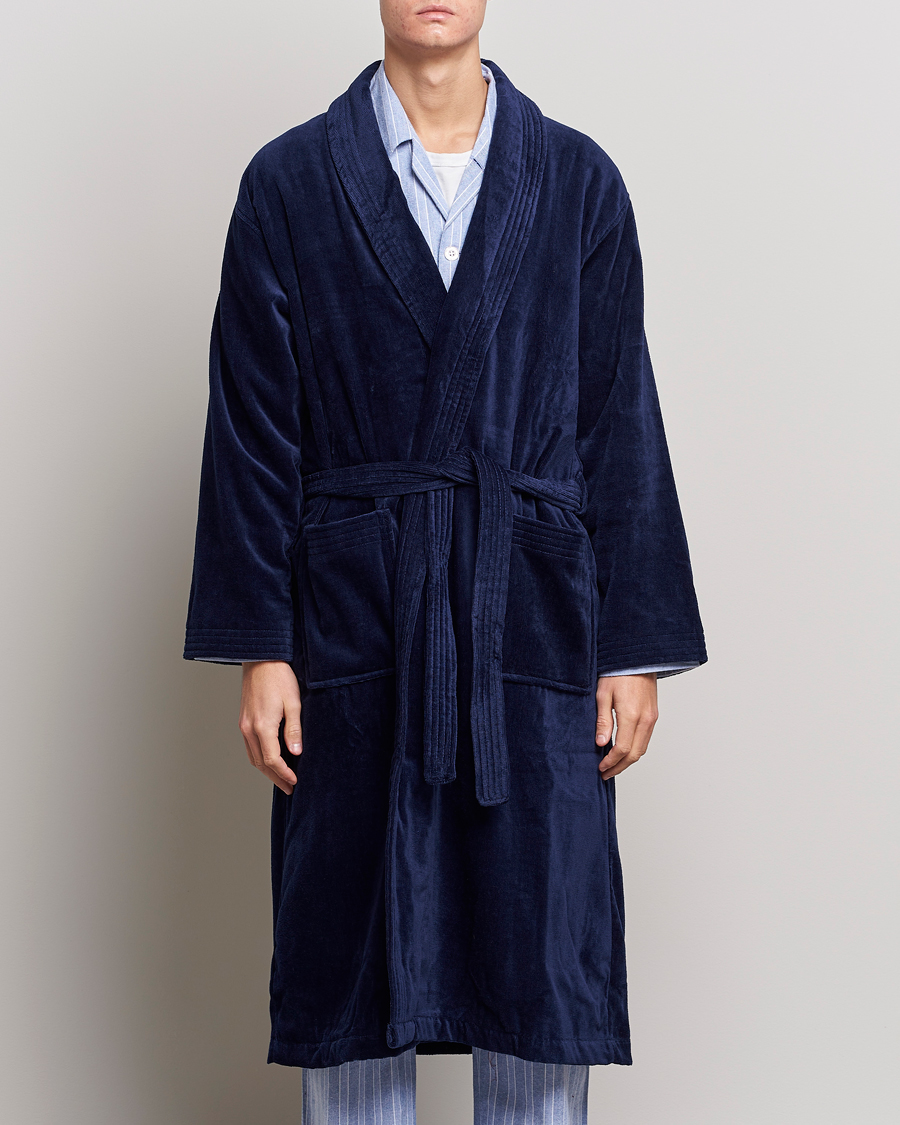 Uomini | Stile di vita | Derek Rose | Cotton Velour Gown Navy