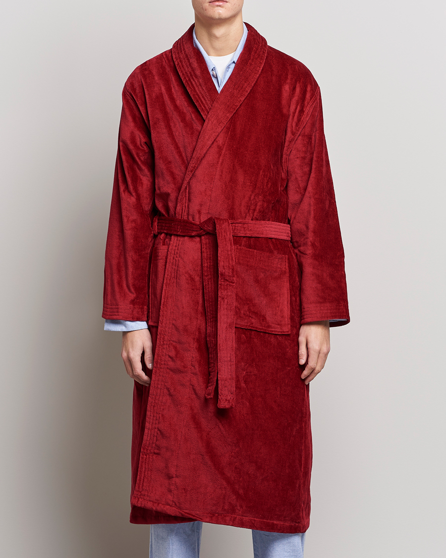 Uomini | Accappatoi & Pigiami | Derek Rose | Cotton Velour Gown Wine Red