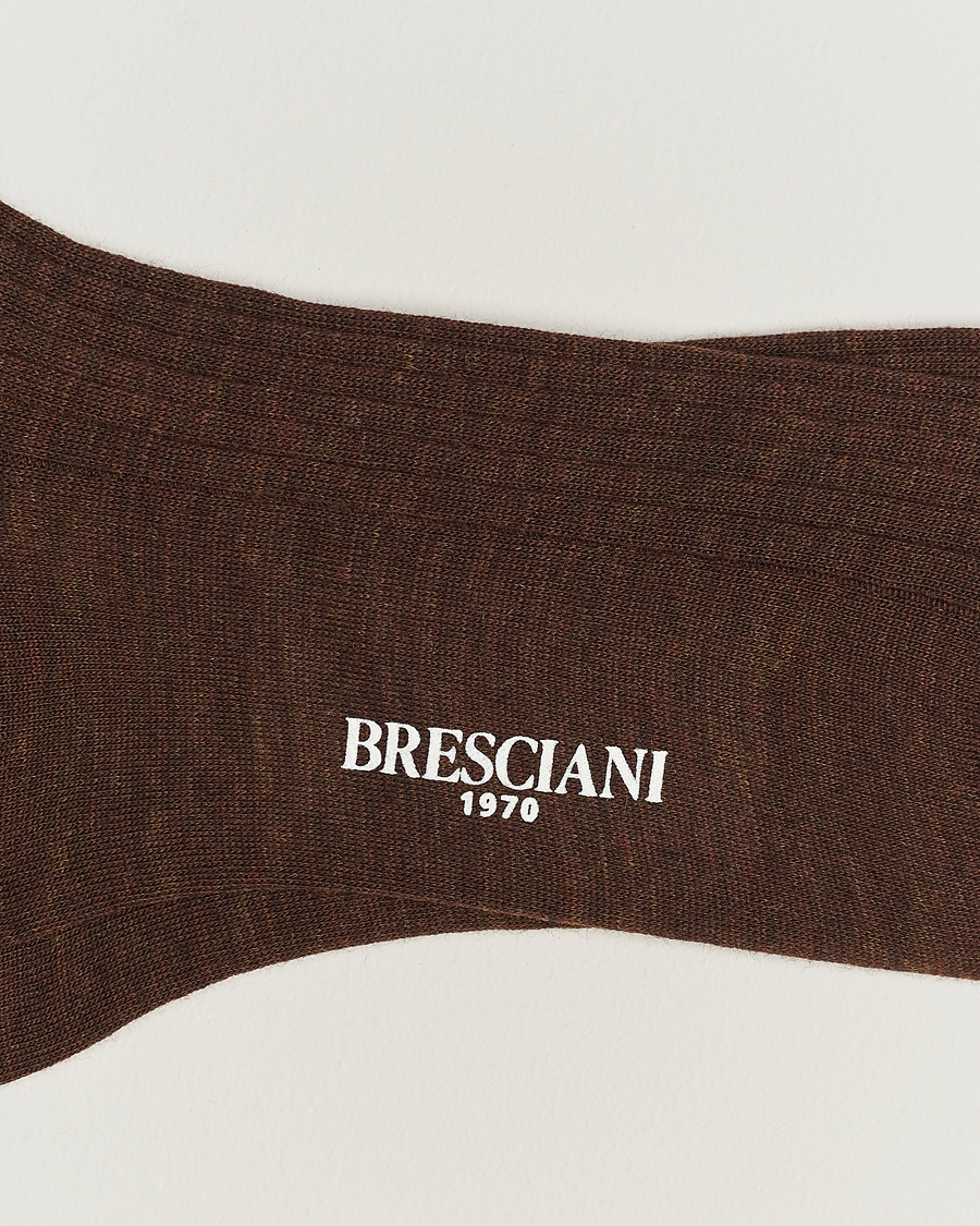 Uomini | Calzini di lana merino | Bresciani | Wool/Nylon Ribbed Short Socks Brown Melange