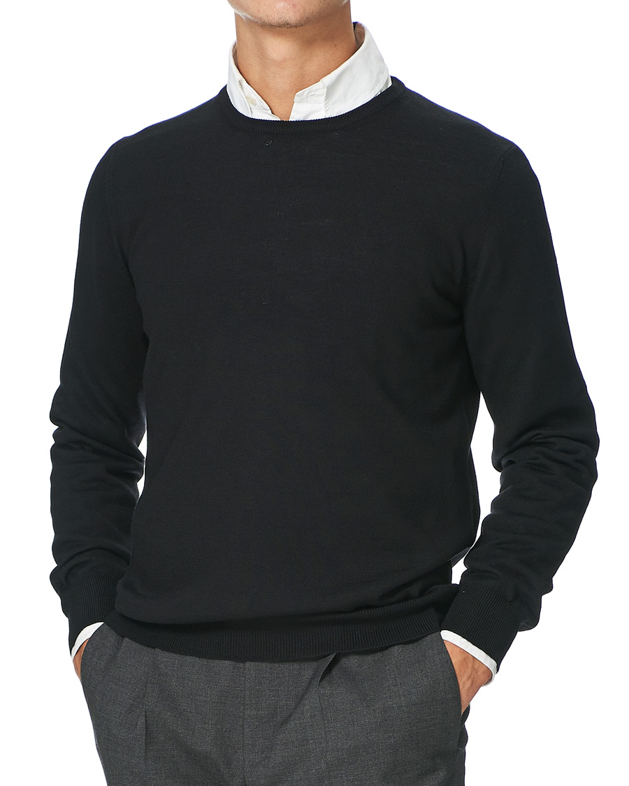 Uomini |  | Gran Sasso | Merino Fashion Fit Crew Neck Pullover Black