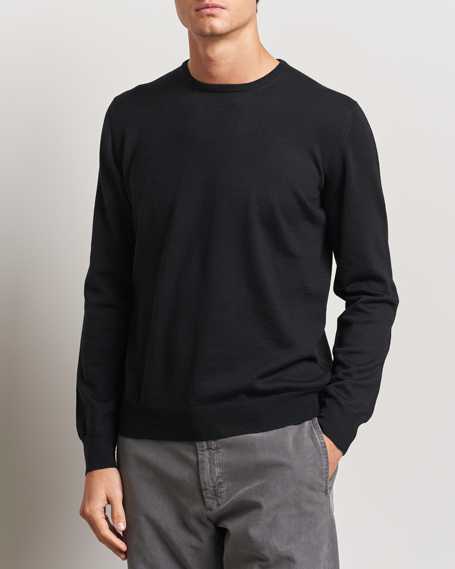 Uomini |  | Gran Sasso | Merino Fashion Fit Crew Neck Pullover Black