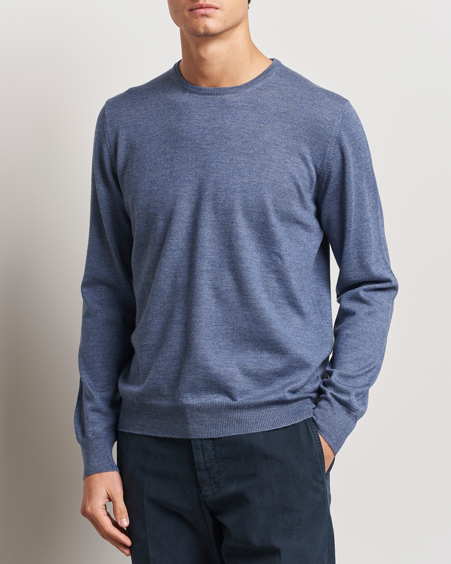 Uomini |  | Gran Sasso | Merino Fashion Fit Crew Neck Pullover Blue Melange