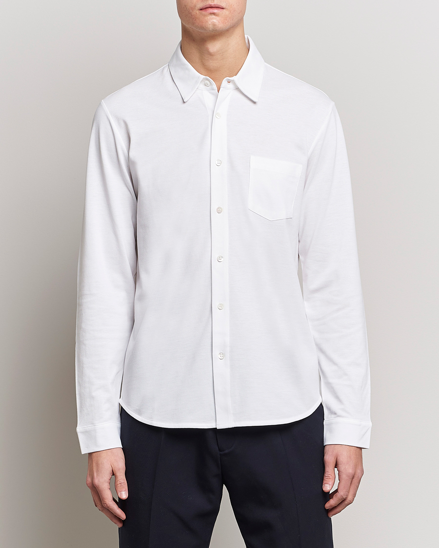 Uomini |  | Sunspel | Long Sleeve Pique Shirt White