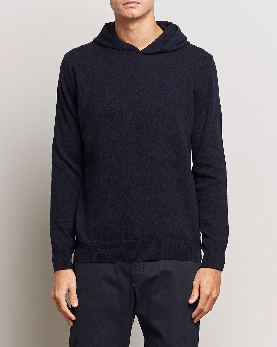 Uomini | Maglieria | Oscar Jacobson | Pascal Wool/Cashmere Hoodie Navy