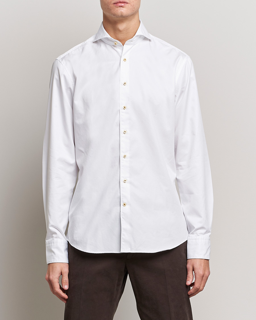 Uomini | Camicie casual | Stenströms | Fitted Body Washed Cotton Plain Shirt White