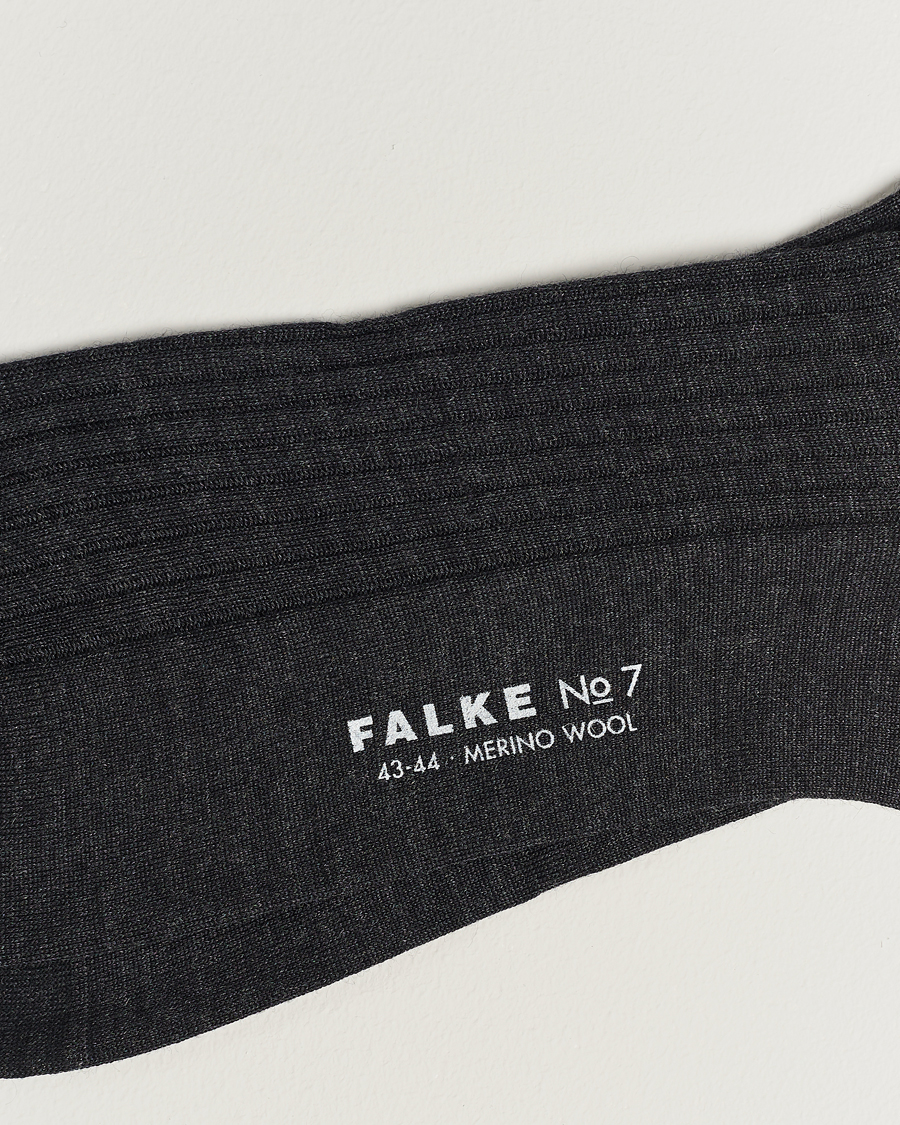 Uomini |  | Falke | No. 7 Finest Merino Ribbed Socks Anthracite Melange