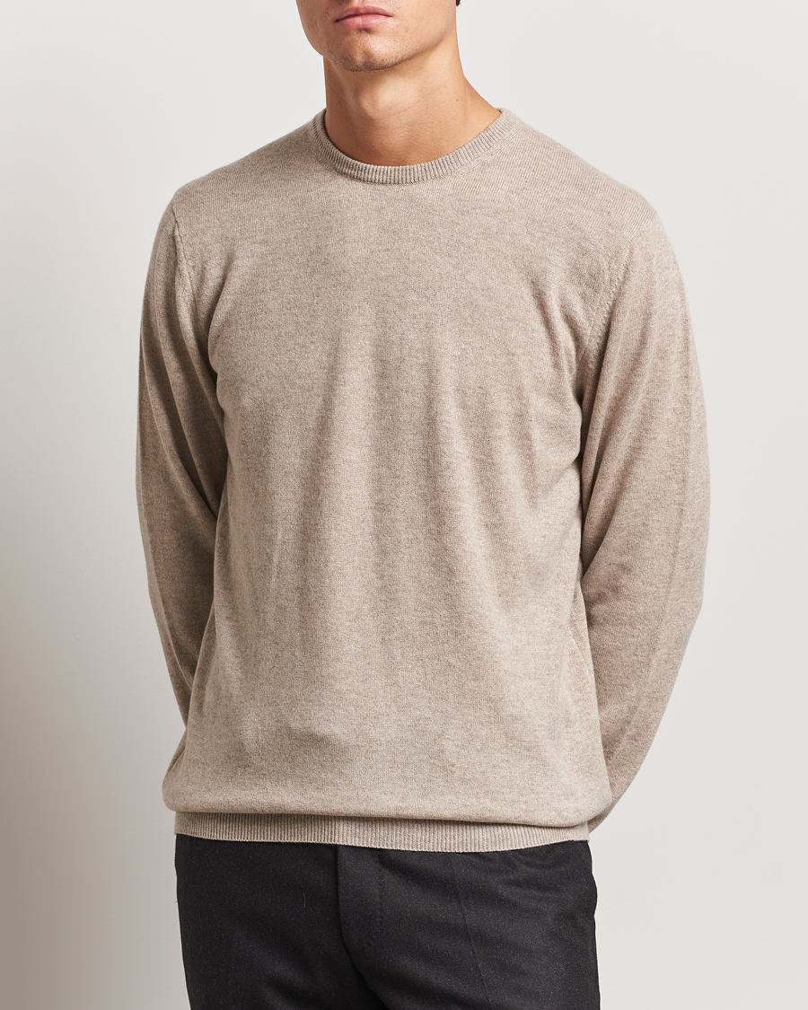 Uomini | Maglieria | Piacenza Cashmere | Cashmere Crew Neck Sweater Beige