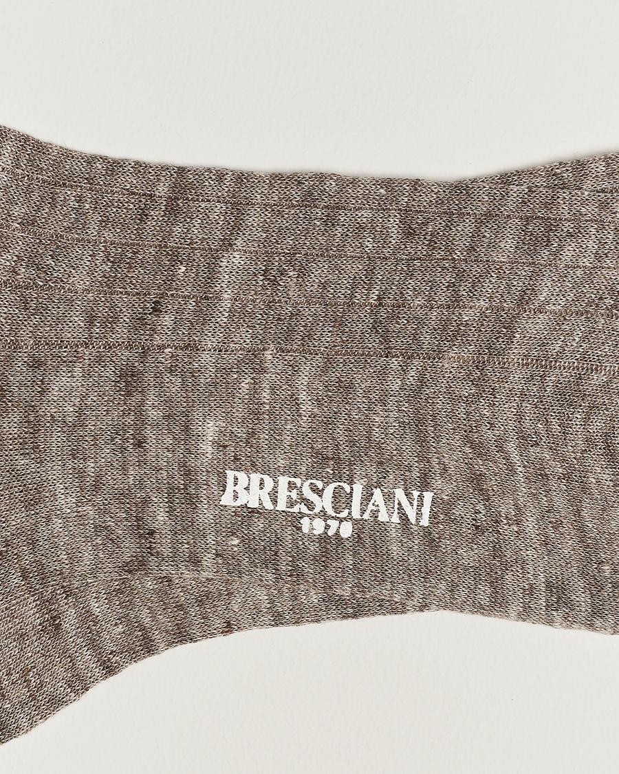 Uomini |  | Bresciani | Linen Ribbed Short Socks Brown Melange