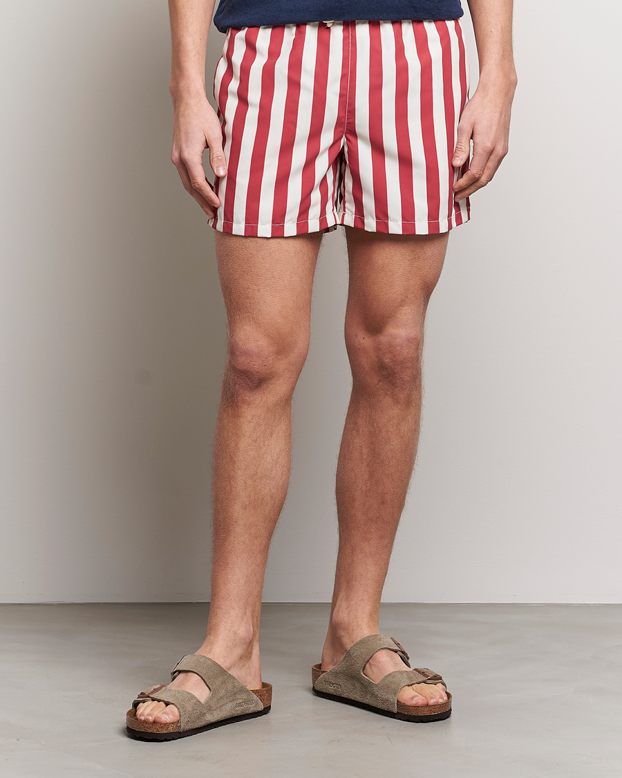 Uomini | Costumi da bagno con lacci | Ripa Ripa | Paraggi Striped Swimshorts Red/White