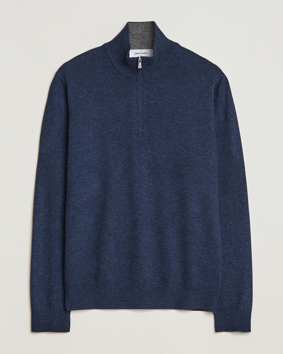 Uomini | Maglieria | Gran Sasso | Wool/Cashmere Half Zip Navy Melange