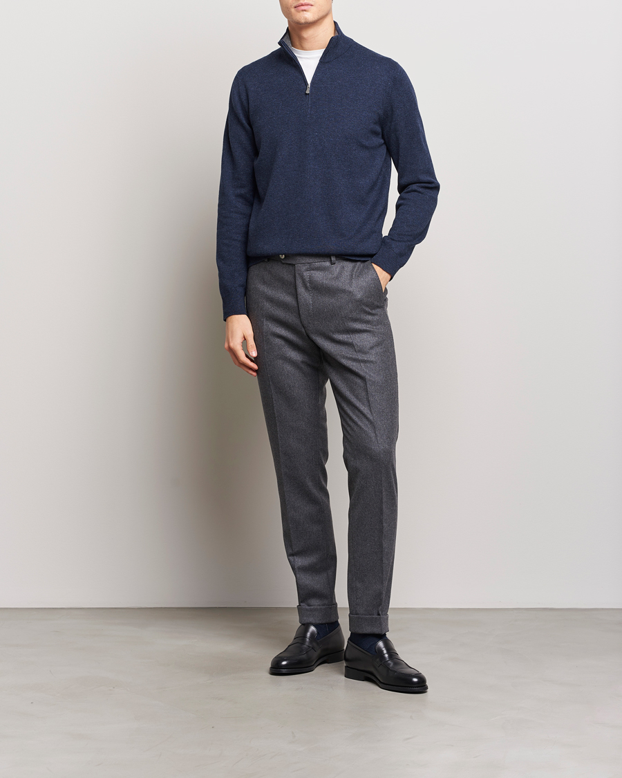 Uomini | Maglieria | Gran Sasso | Wool/Cashmere Half Zip Navy Melange