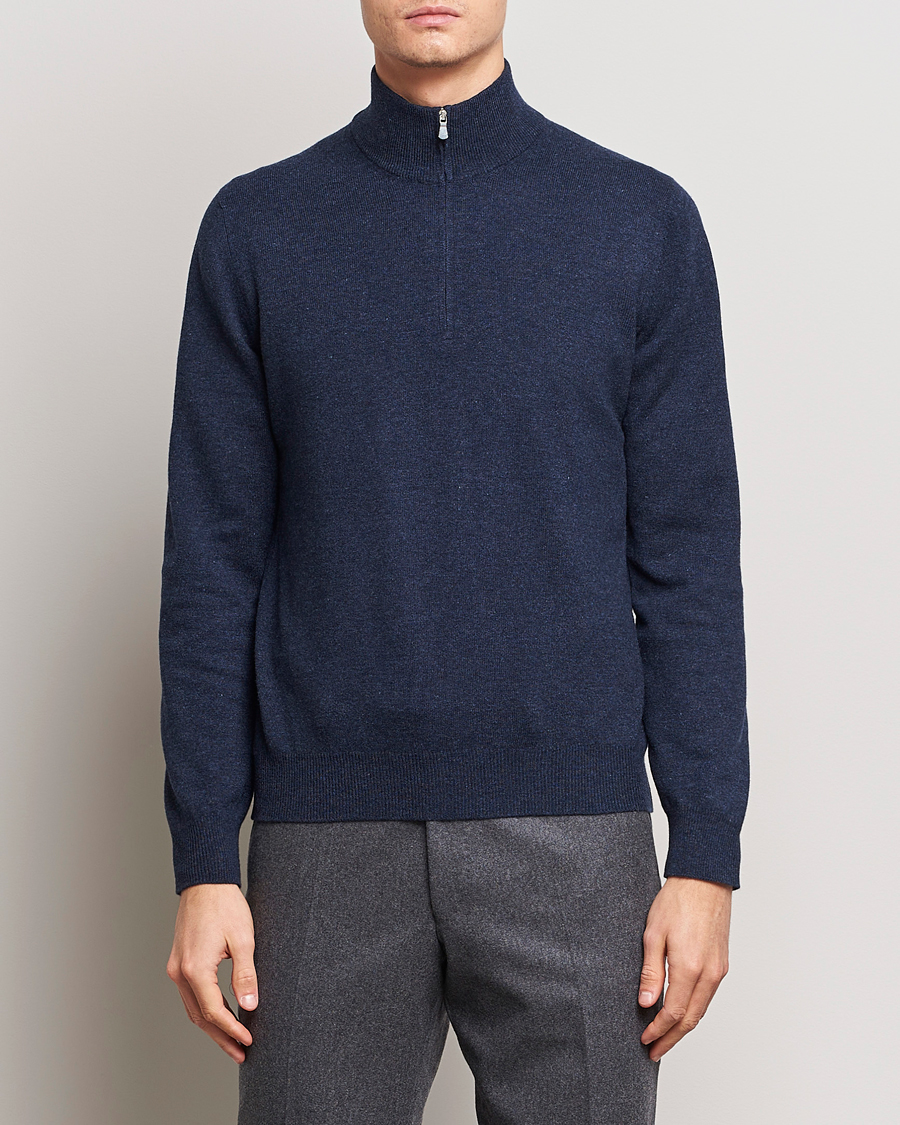 Uomini | Maglieria | Gran Sasso | Wool/Cashmere Half Zip Navy Melange