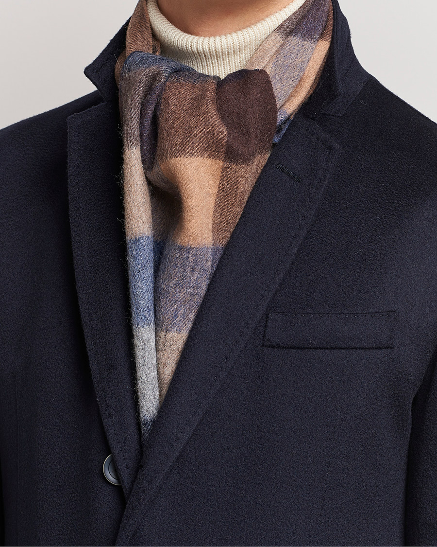 Uomini | Sciarpe | Amanda Christensen | Merino Wool Block Check Scarf Navy/Brown