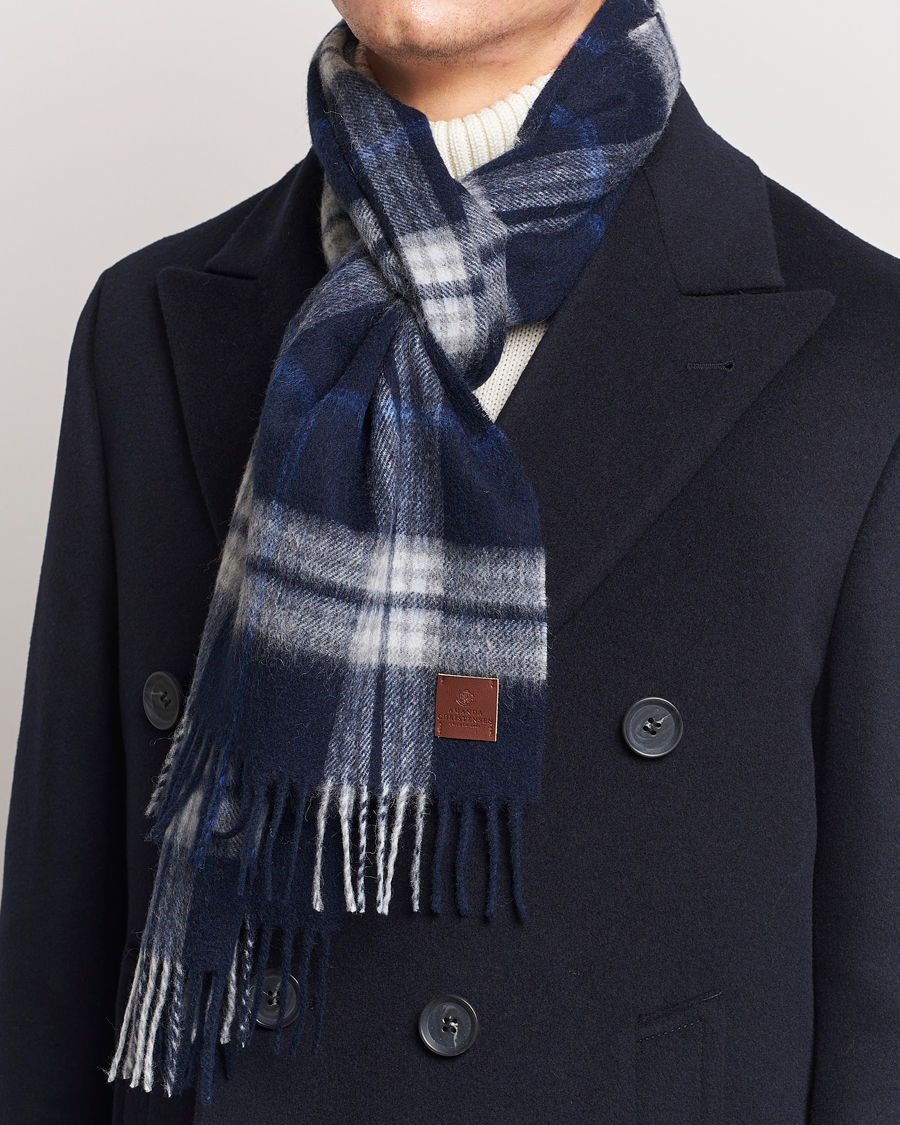 Uomini |  | Amanda Christensen | Merino Wool Check Scarf Blue