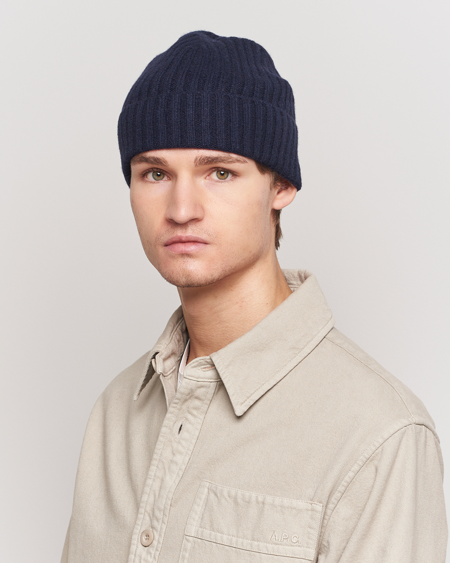 Uomini | Berretti | Amanda Christensen | Rib Knitted Cashmere Cap Navy