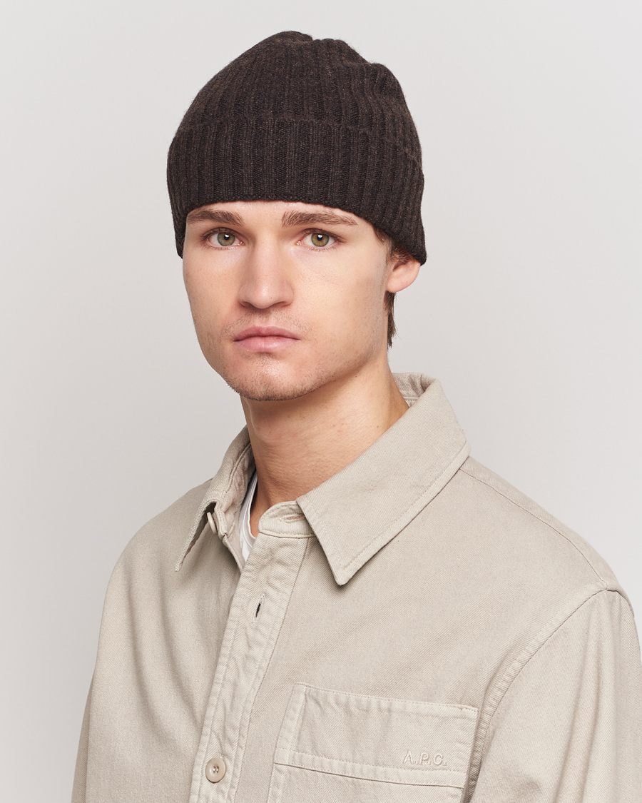 Uomini | Berretti | Amanda Christensen | Rib Knitted Cashmere Cap Brown Melange