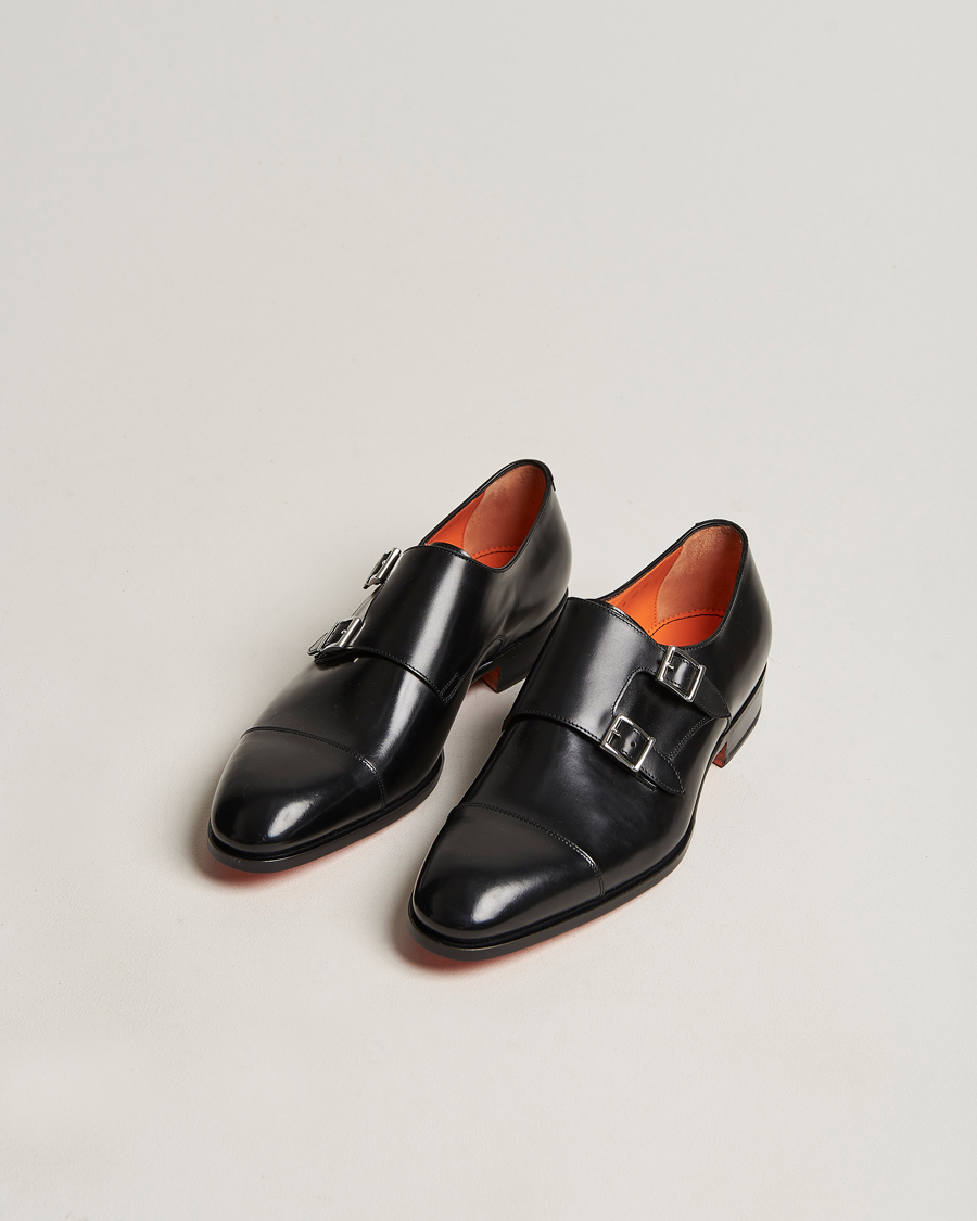 Uomini | Scarpe con cinturino alla caviglia | Santoni | Blake Double Monk  Black Calf