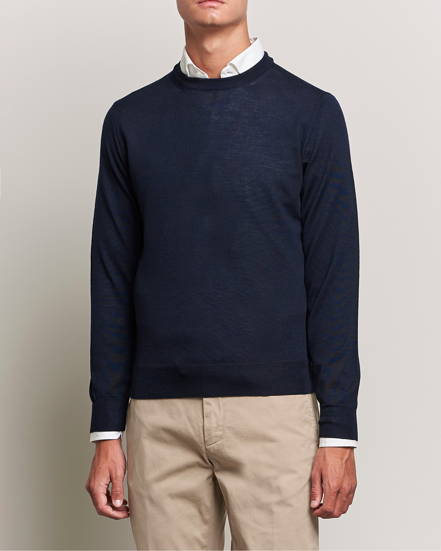 Uomini | Maglieria | Canali | Merino Wool Crew Neck Navy