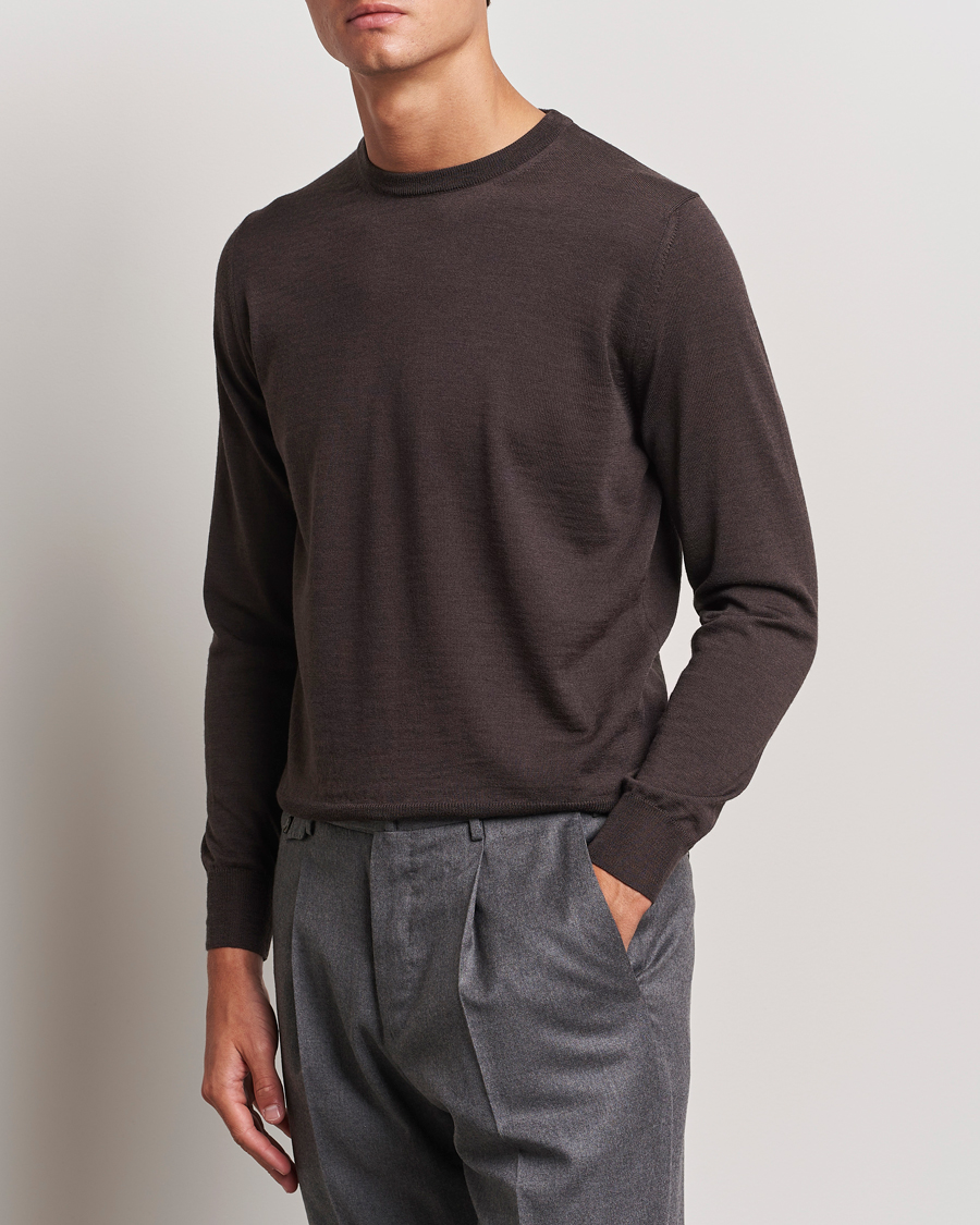 Uomini | Maglie a girocollo | Canali | Merino Wool Crew Neck Brown