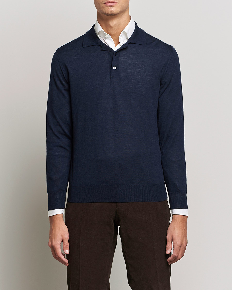 Uomini | Maglieria | Canali | Merino Wool Knitted Polo Navy