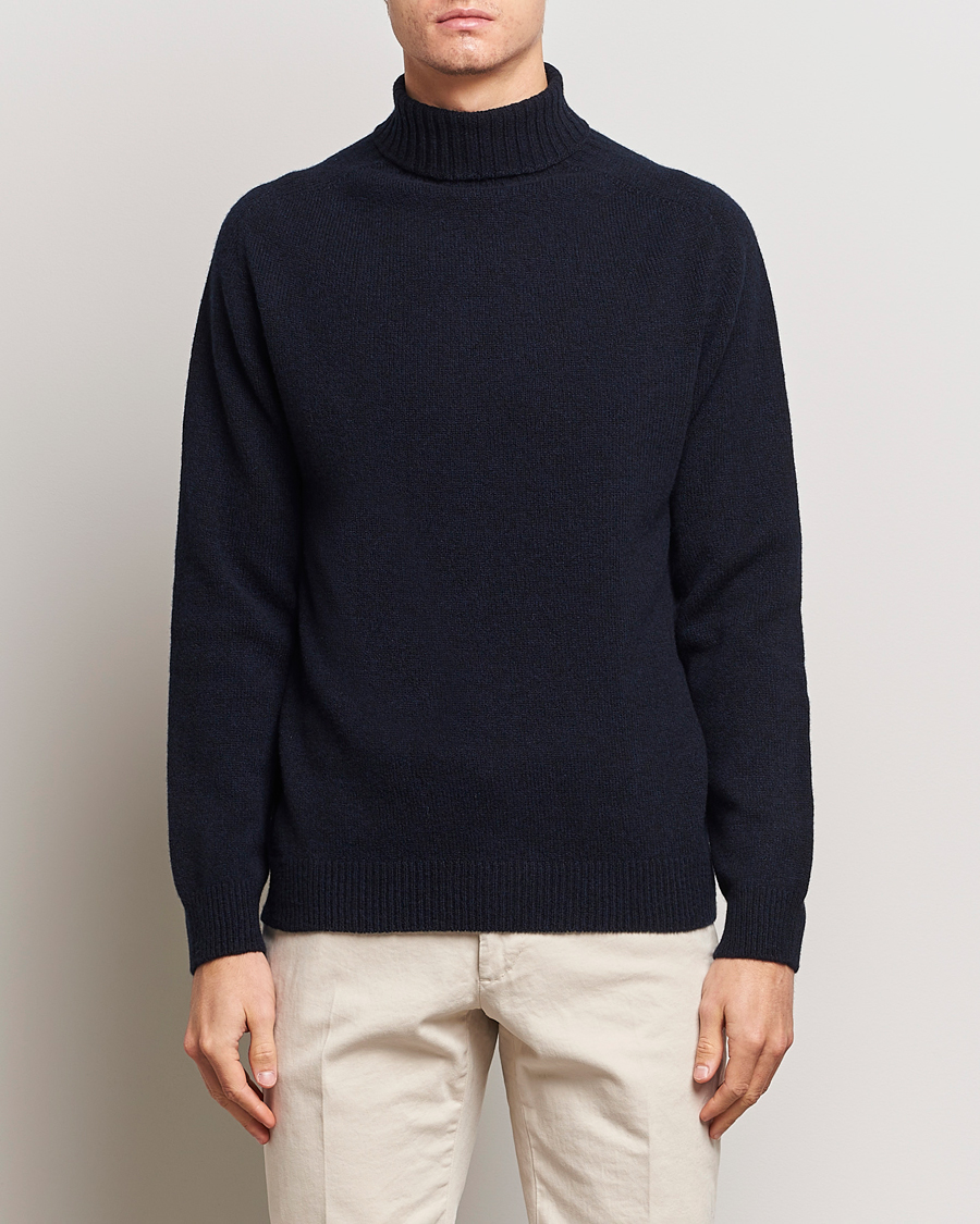 Uomini | Sunspel | Sunspel | Lambswool Poloshirt Dark Navy Moiline