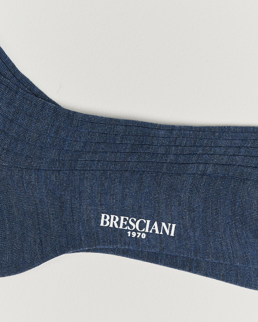 Uomini | Bresciani | Bresciani | Wool/Nylon Ribbed Short Socks Blue Melange