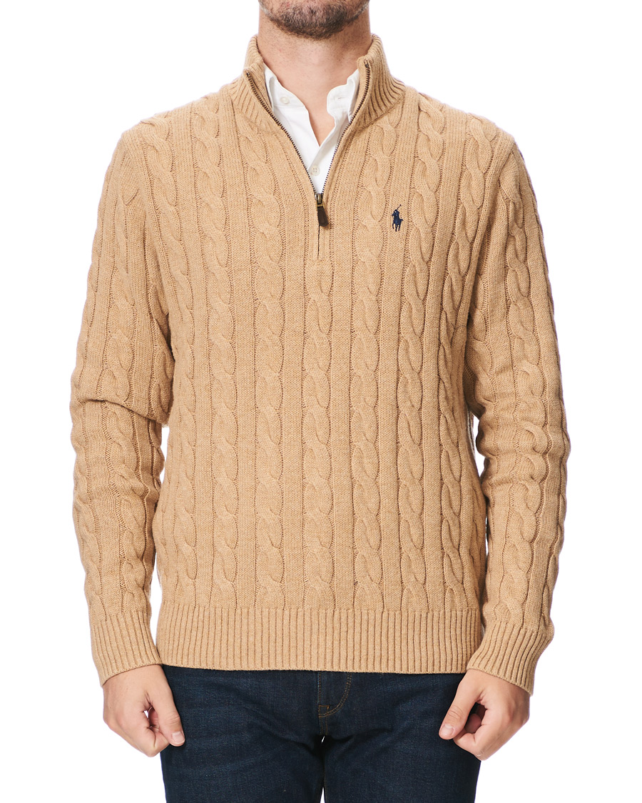 Uomini |  | Polo Ralph Lauren | Cotton Cable Half Zip Camel Melange