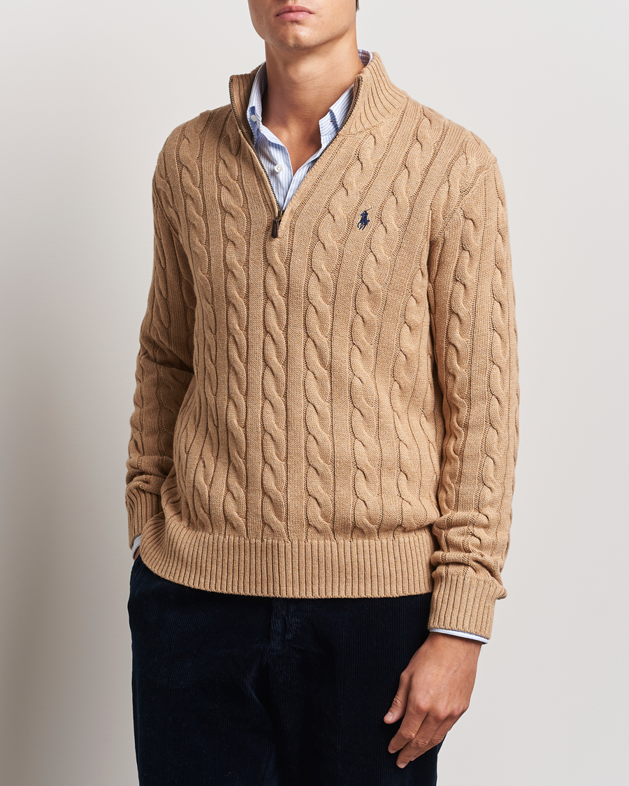 Uomini |  | Polo Ralph Lauren | Cotton Cable Half Zip Camel Melange