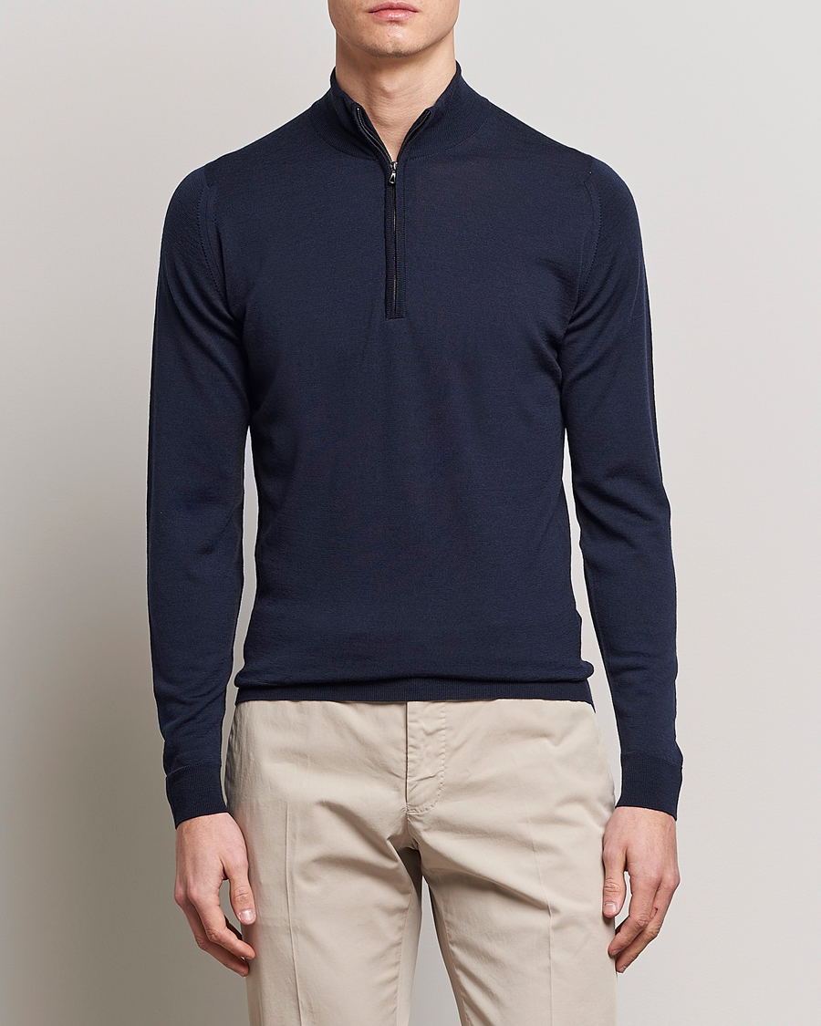 Uomini |  | John Smedley | Barrow Extra Fine Merino Half Zip Midnight